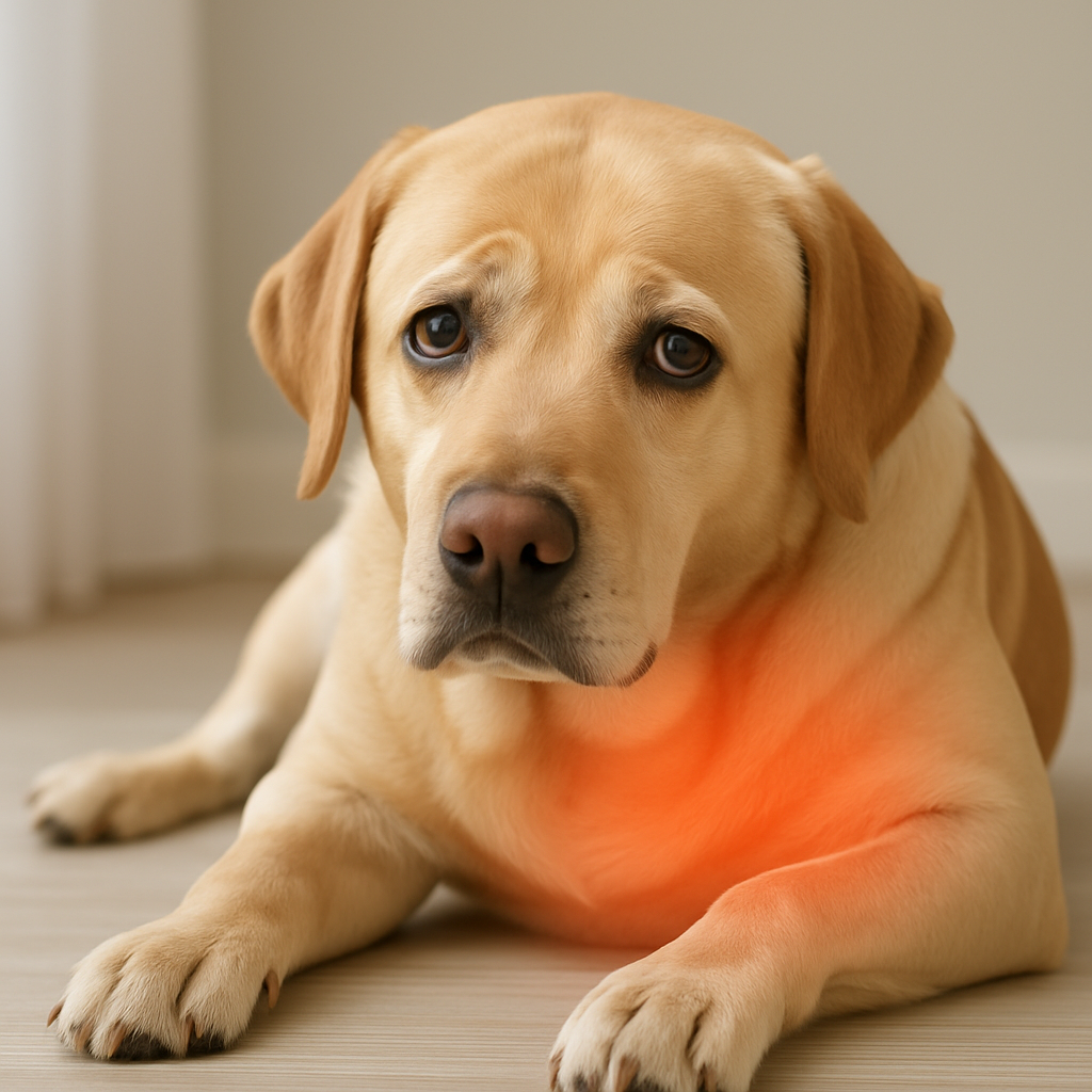 Dog looking uncomfortable due to upset stomach or gut inflammation