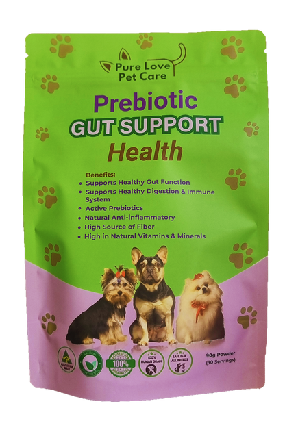 Green and pink package of Pure Love Pet Care Prebiotic Gut Support Health for pets