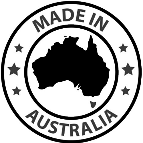 Logo with a map of Australia and 'Made in Australia' text, surrounded by stars.